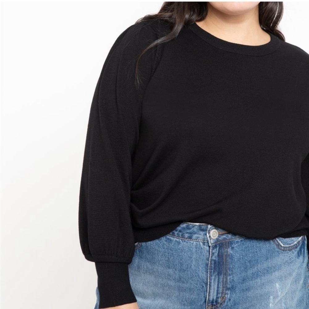 Eloquii Puff Sleeve Sweater Black Balloon Crew Neck Pullover